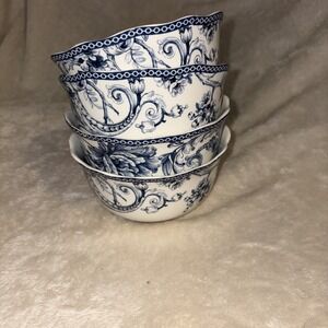 Set of Four 222 Fifth Adelaide Blue and White Birds Cereal / Soup Bowls